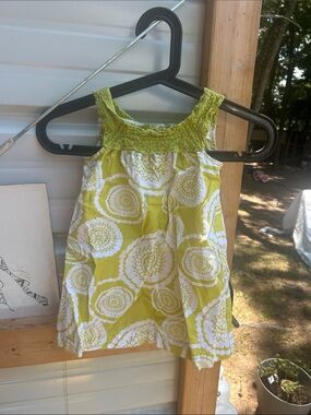 Cherokee White and Lime Crochet-Trim Floral Dress